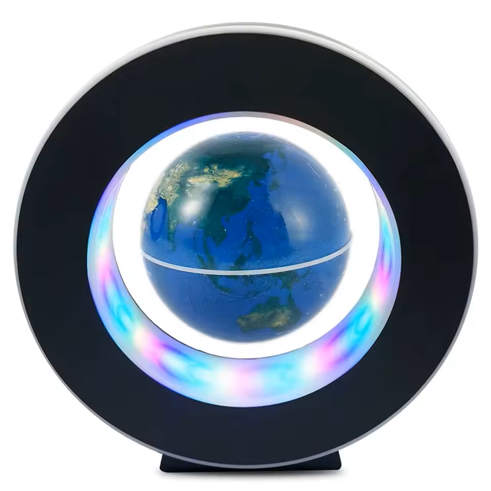 Globe terrestre magnétique en lévitation avec éclairage LED multicolore, objet décoratif design et lumineux