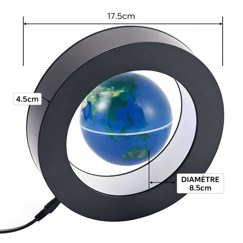 Globe terrestre magnétique en lévitation avec éclairage LED multicolore, objet décoratif design et lumineux