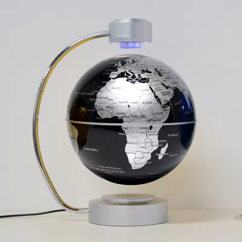 Globe terrestre lumineux design noir avec éclairage LED et support moderne
